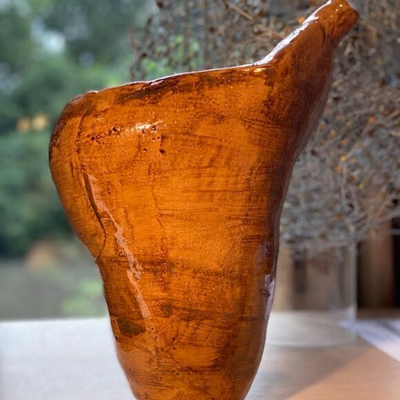 Vintage Handmade Glossy Ceramic Wood Print Vase - Picture 2 of 15